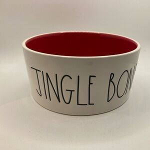 Rae Dunn Ceramic Black White Red Christmas Dog Bowl JINGLE BONES Holiday Bowl